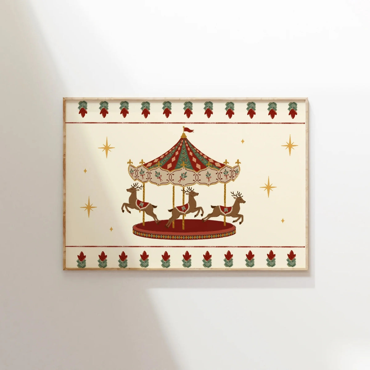Vintage Christmas Reindeer Carousel – Póster de Navidad