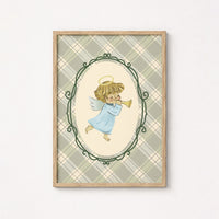 Plaid Angel Wall Art - Cute Baby Angel Nursery Print, Vintage Nursery Decor