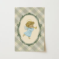 Plaid Angel Wall Art - Cute Baby Angel Nursery Print, Vintage Nursery Decor