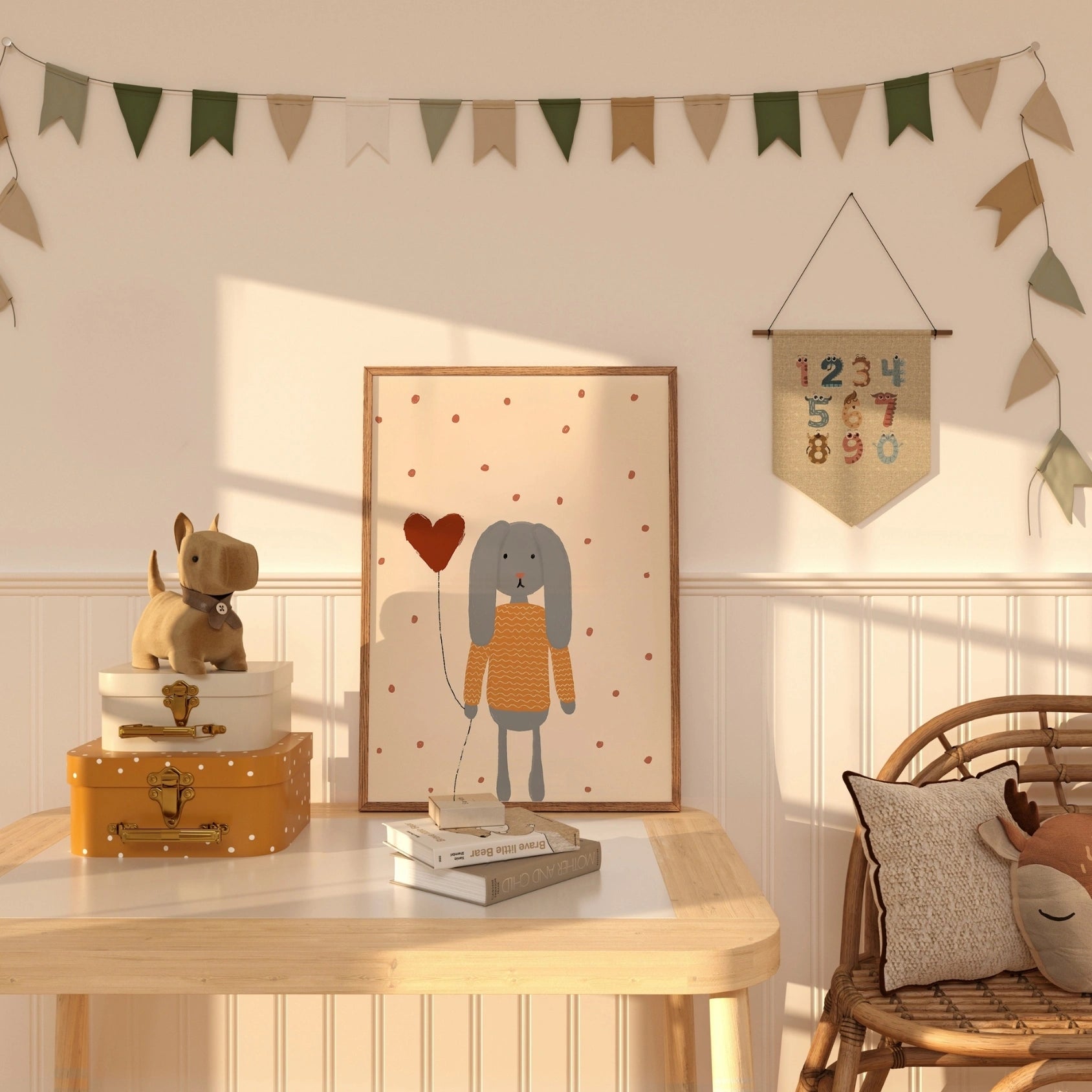 Bunny with Heart Balloon Nursery Print