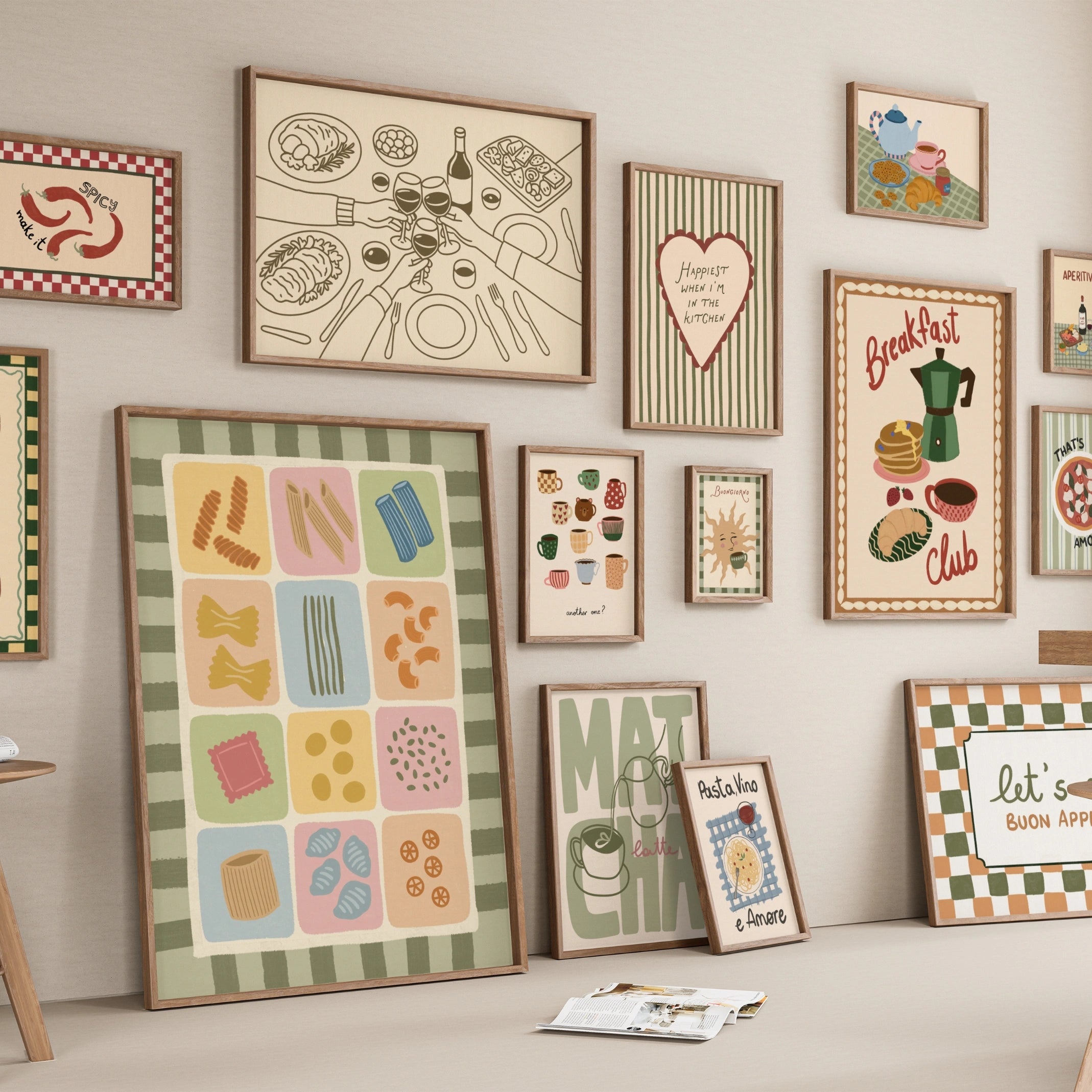 Set da 30 stampe da cucina mediterranea fatte a mano