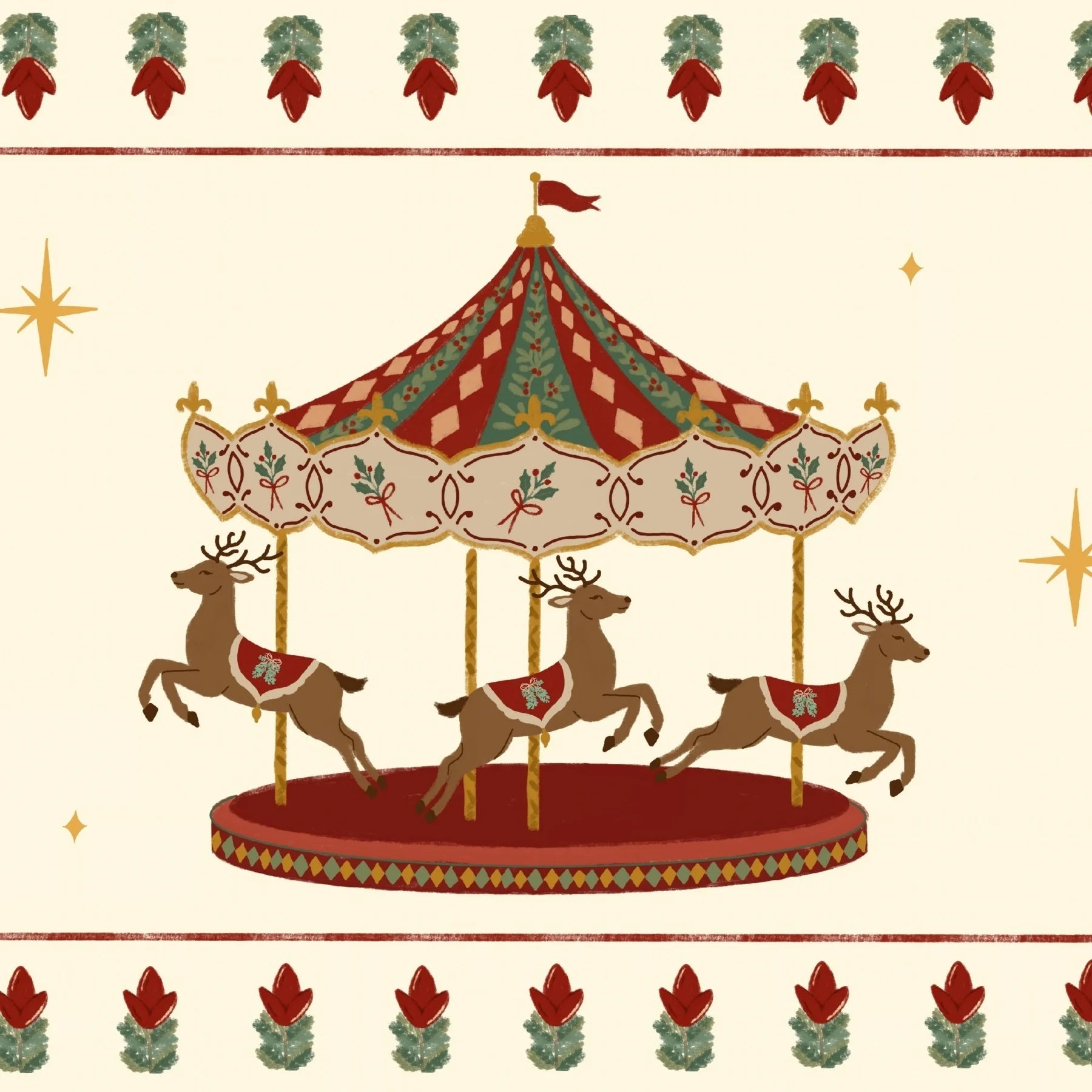 Vintage Christmas Reindeer Carousel – Poster di Natale