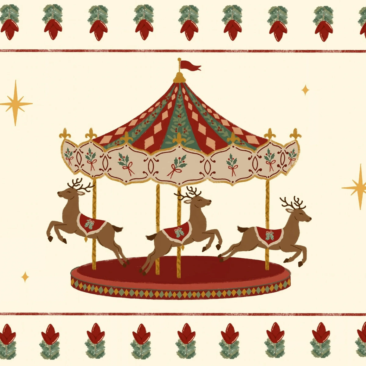 Vintage Christmas Reindeer Carousel – Póster de Navidad