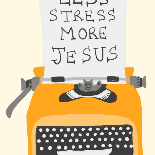 Less Stress More Jesus Print – Christian Wall Art with Retro Typewriter