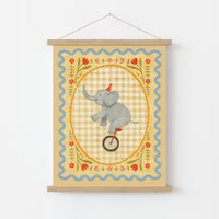 Stampa per cameretta con elefante da circo - Simpatica decorazione murale con animali