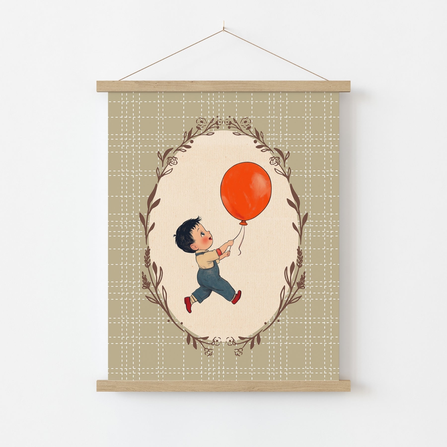 Vintage Boy Balloon Wall Art - Red Balloon Kids Print, Vintage Nursery Decor