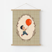 Vintage Boy Balloon Wall Art - Red Balloon Kids Print, Vintage Nursery Decor