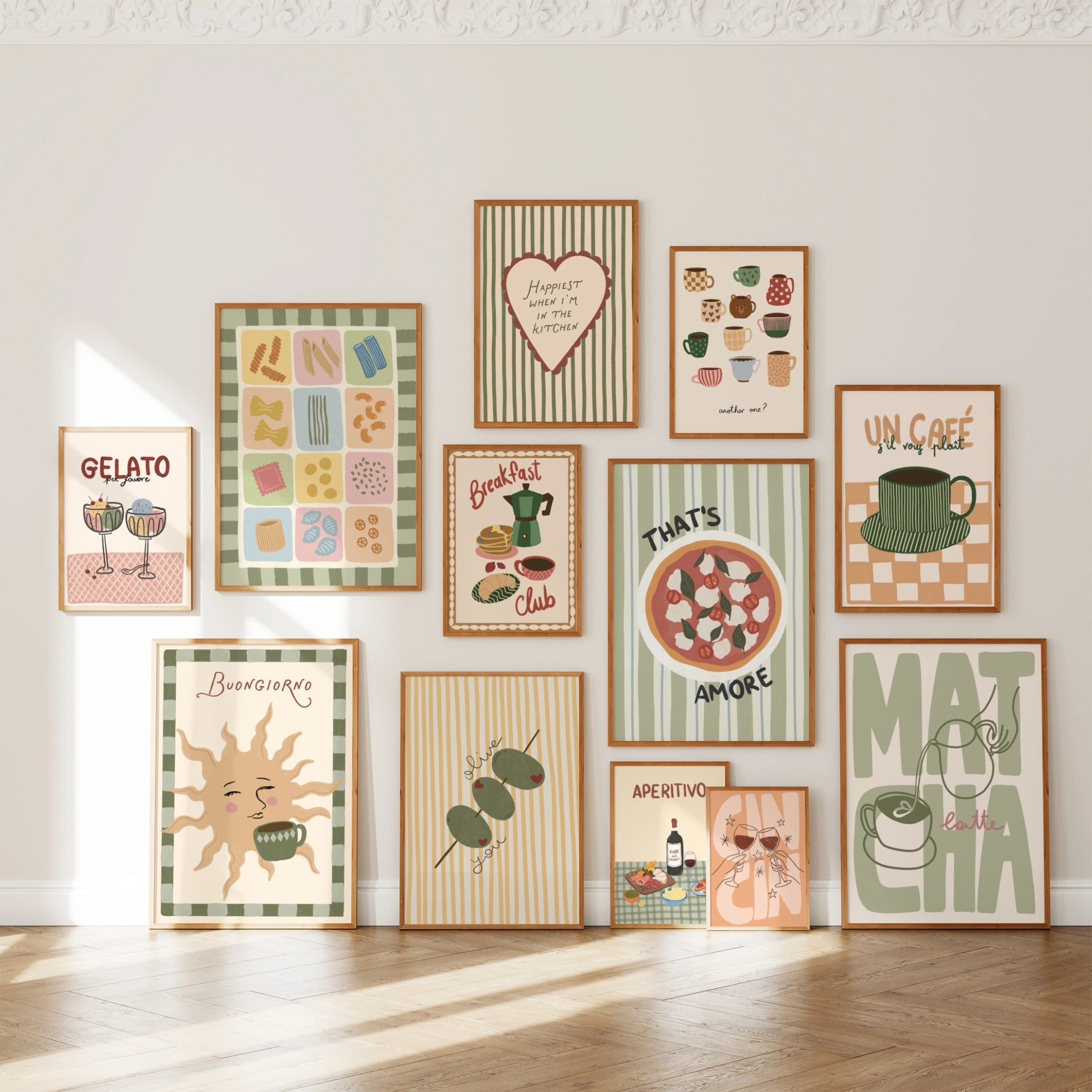 Set da 30 stampe da cucina mediterranea fatte a mano