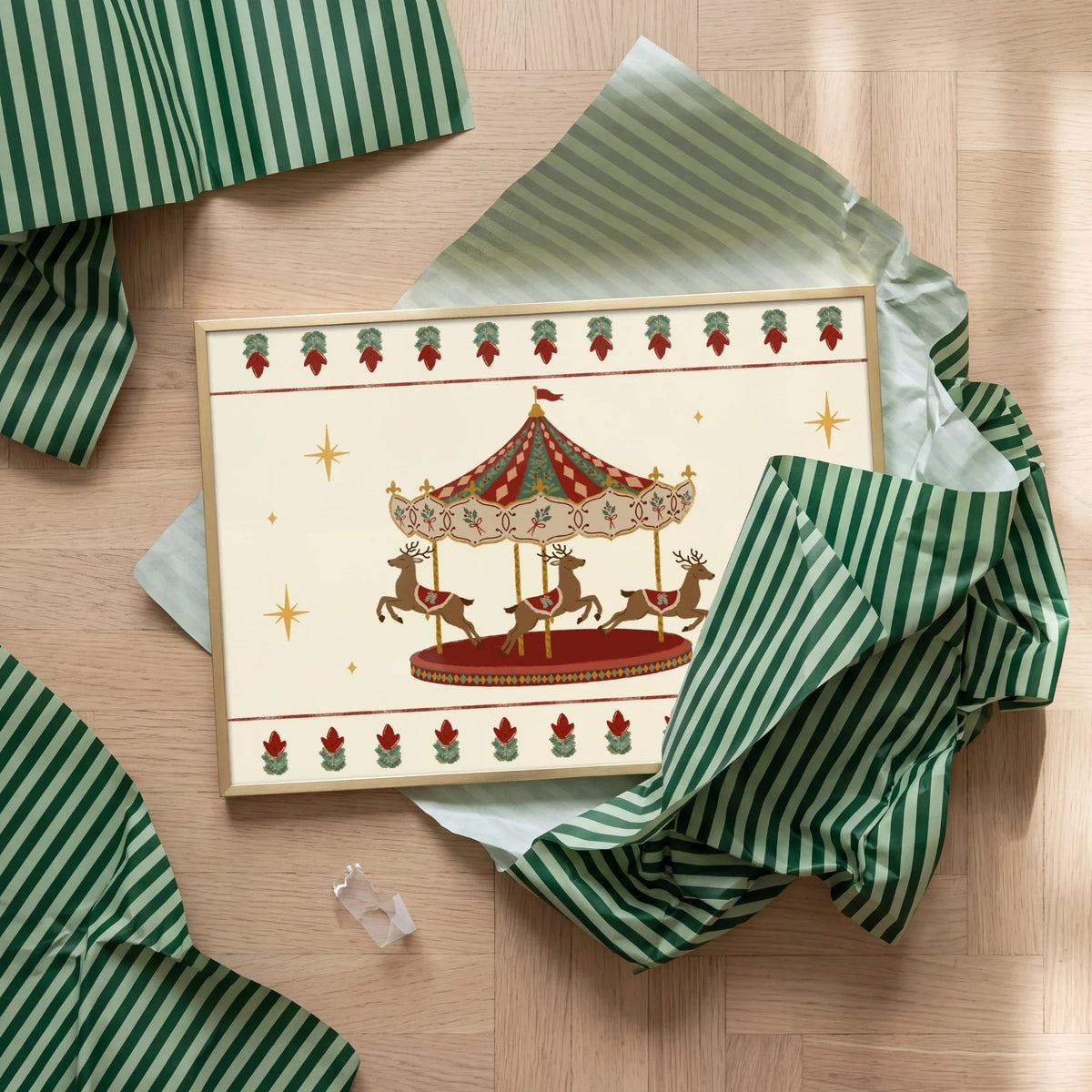 Vintage Christmas Reindeer Carousel – Póster de Navidad