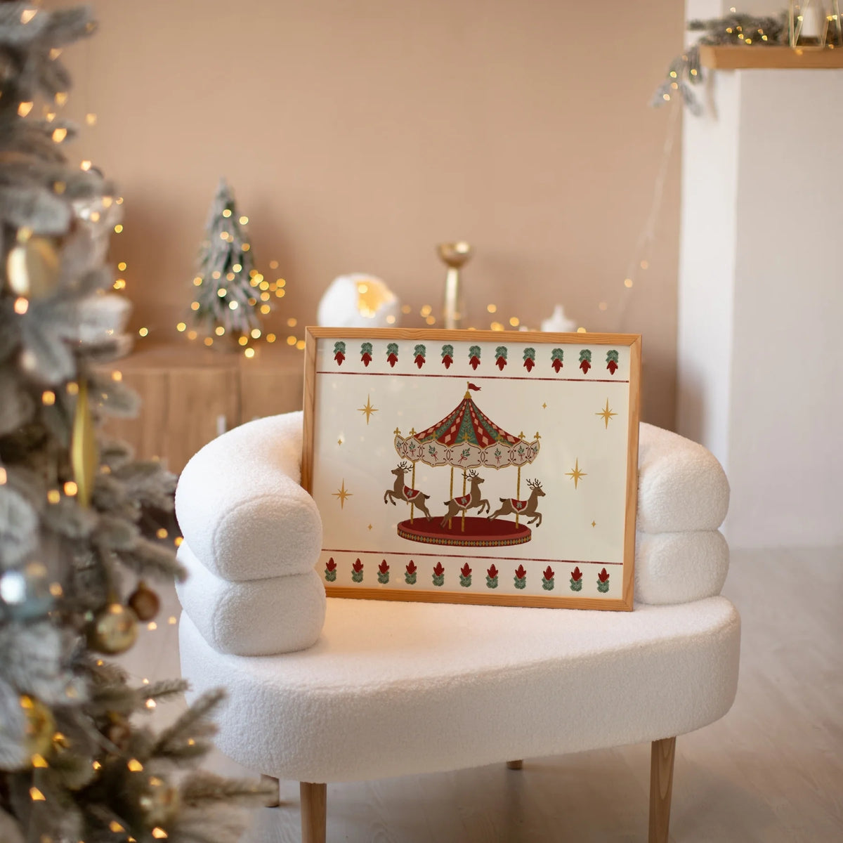 Vintage Christmas Reindeer Carousel – Póster de Navidad
