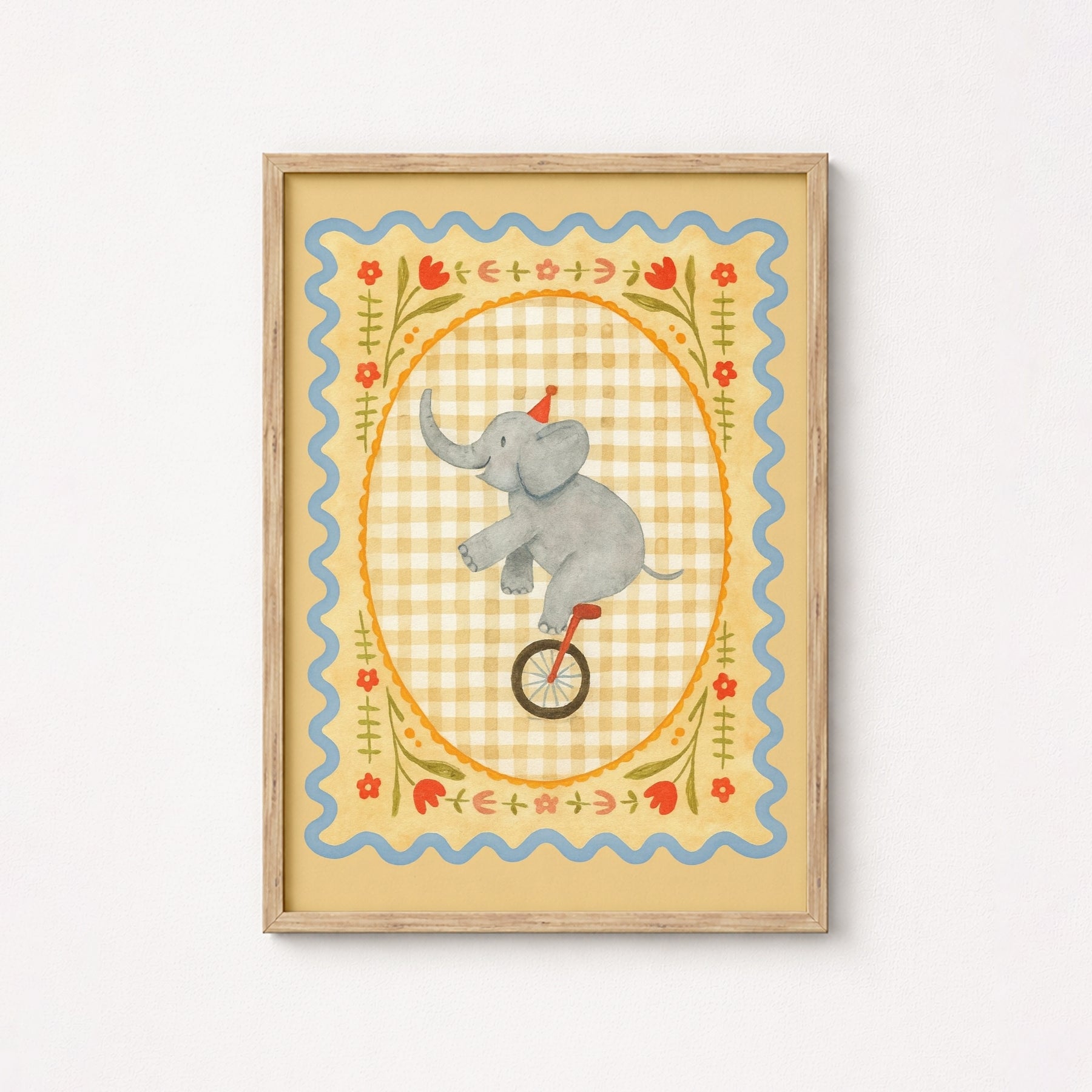 Stampa per cameretta con elefante da circo - Simpatica decorazione murale con animali