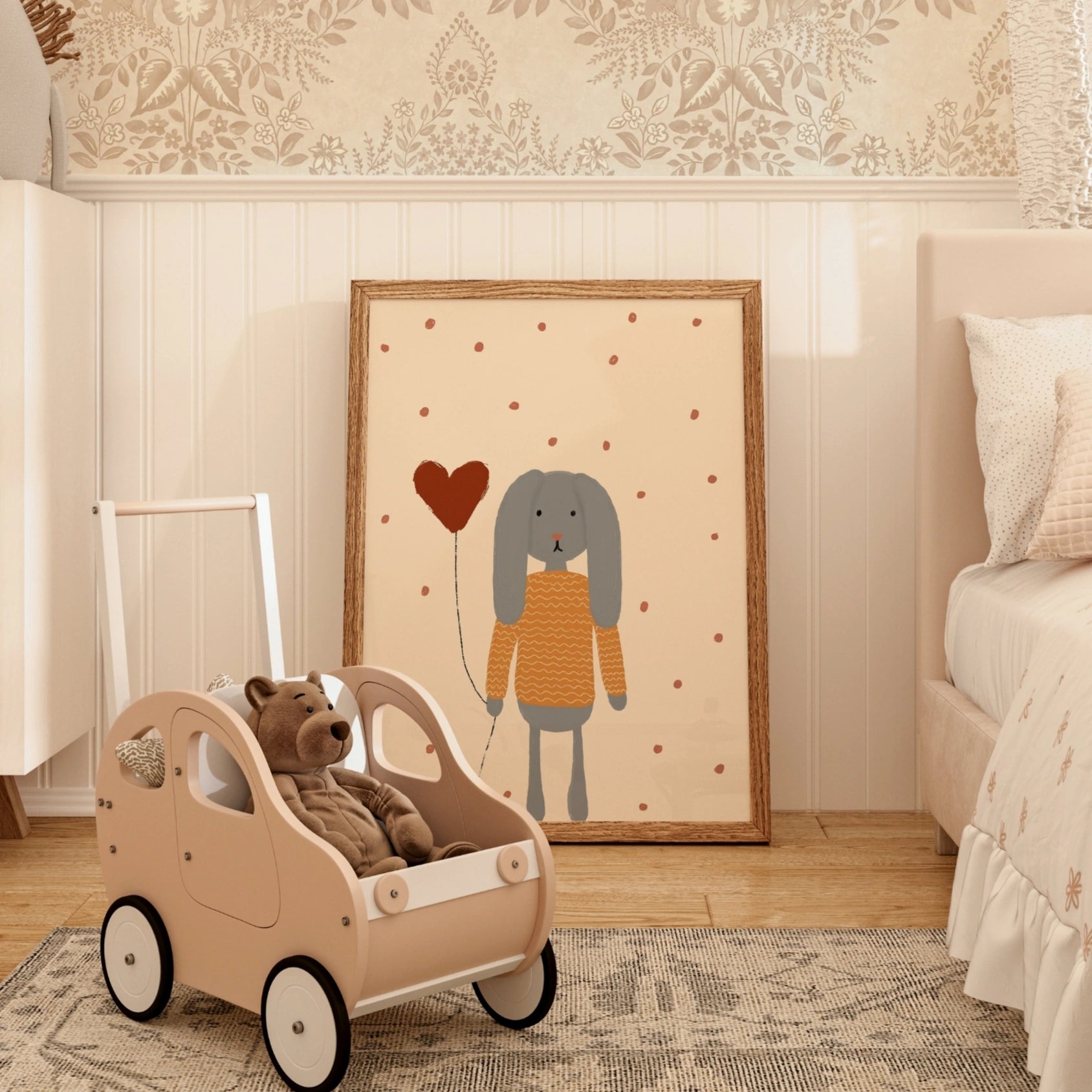 Bunny with Heart Balloon Nursery Print