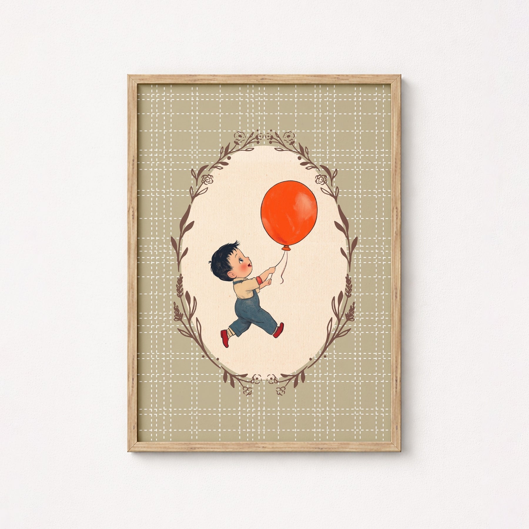 Vintage Boy Balloon Wall Art - Red Balloon Kids Print, Vintage Nursery Decor