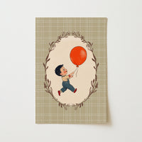 Vintage Boy Balloon Wall Art - Red Balloon Kids Print, Vintage Nursery Decor