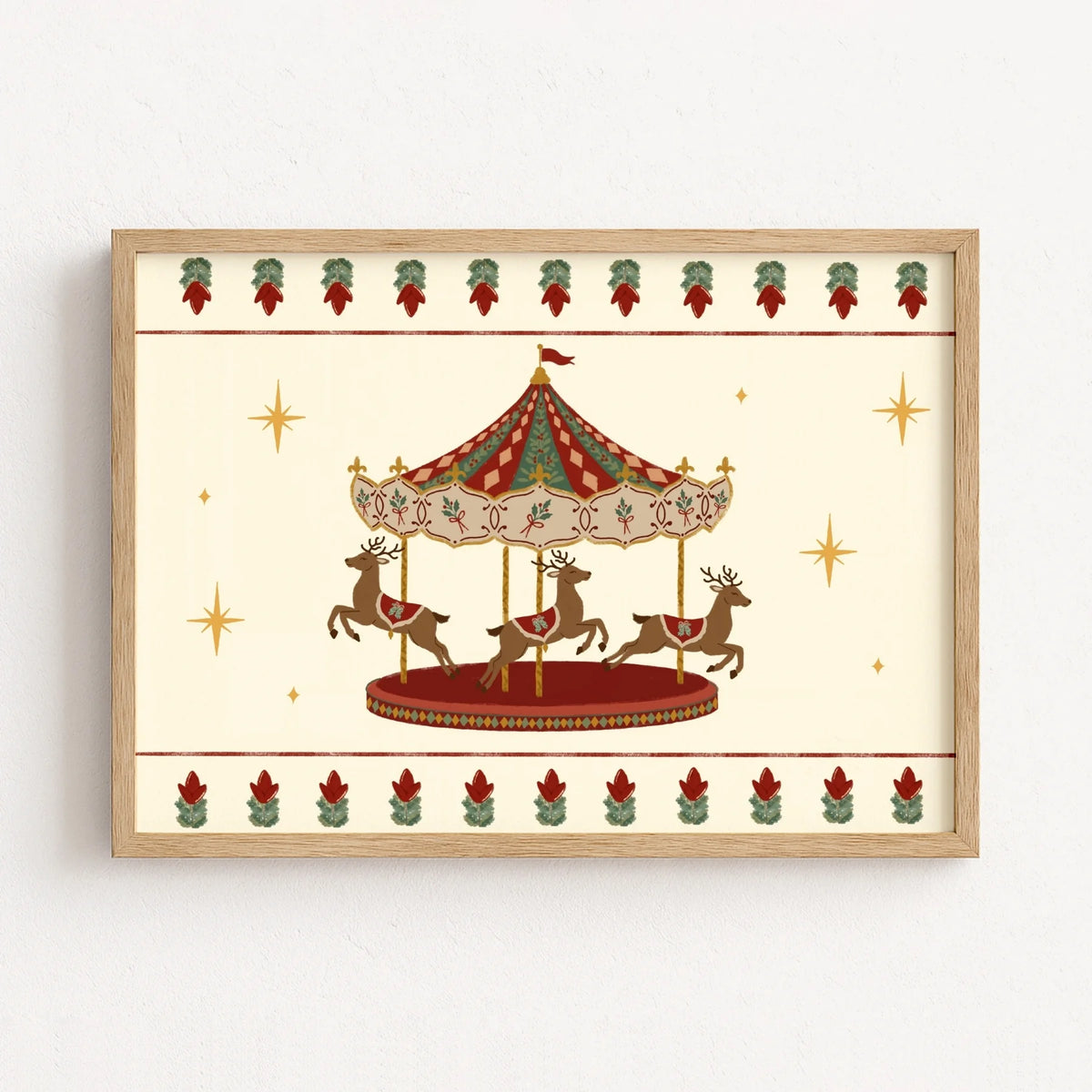 Vintage Christmas Reindeer Carousel – Póster de Navidad
