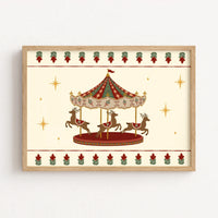 Vintage Christmas Reindeer Carousel – Póster de Navidad