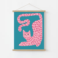 Curvy Pink Cat Wall Art – Maximalist Animal Print