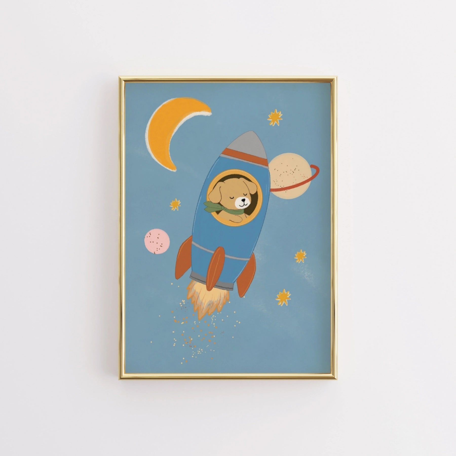 Arte murale con cane nello spazio su razzo