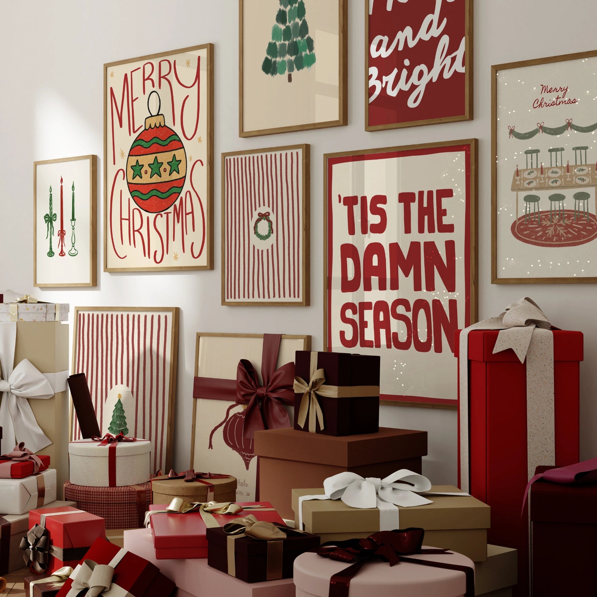 Set di 16 stampe natalizie disegnate a mano