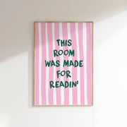 Room Made for Readin' Green Font – Arte de pared literario