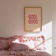 God’s Good Coral Lettering – Christian Wall Art
