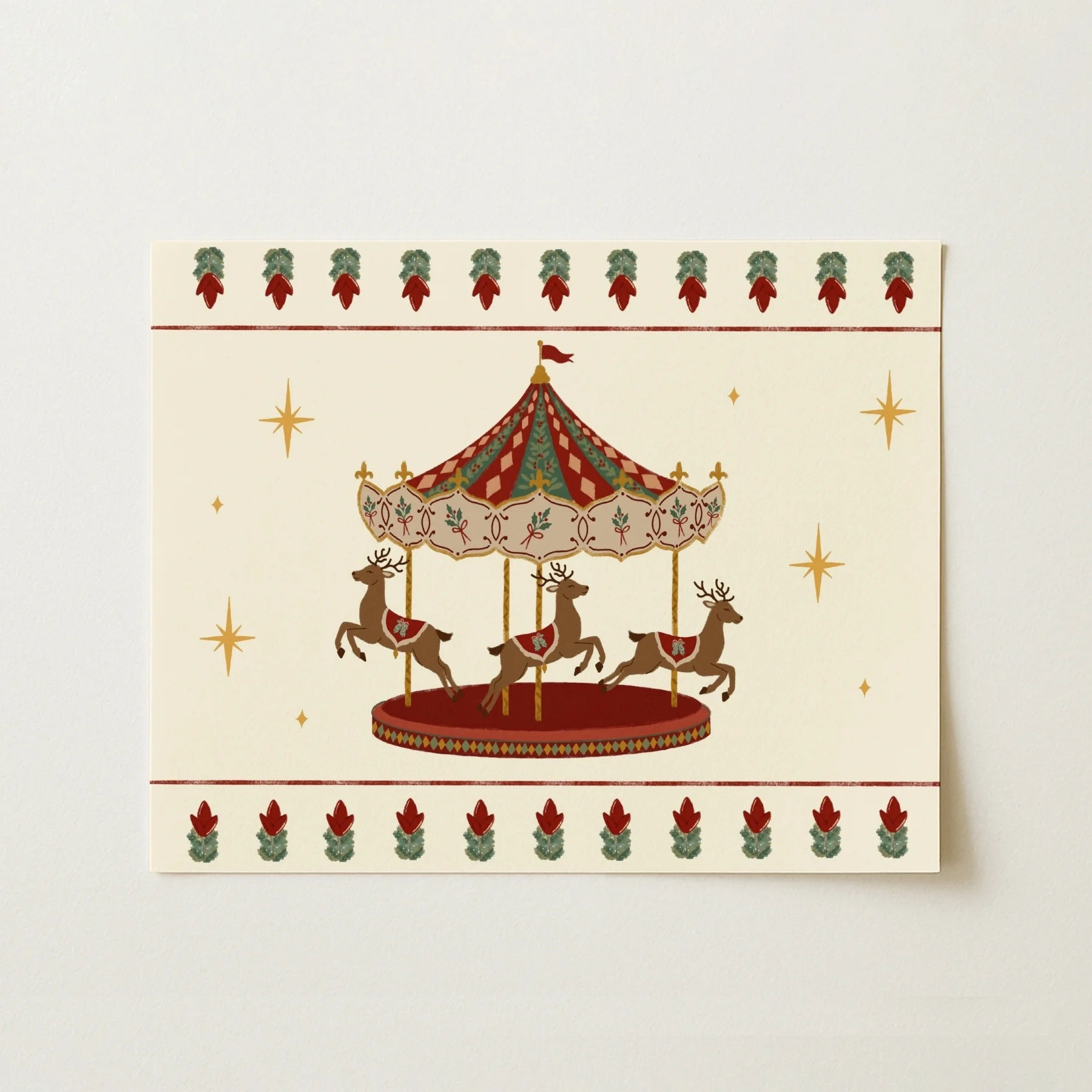 Vintage Christmas Reindeer Carousel – Póster de Navidad