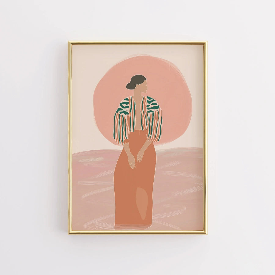 Sunset Aura Boho Wall Art – Dreamy Feminine Silhouette