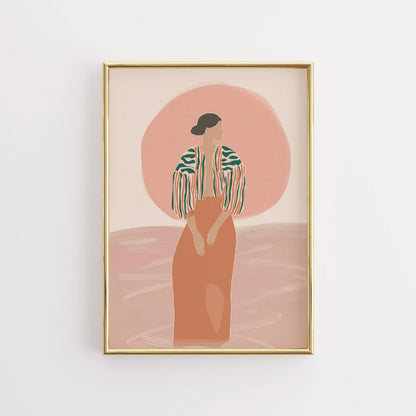 Sunset Aura Boho Wall Art – Dreamy Feminine Silhouette