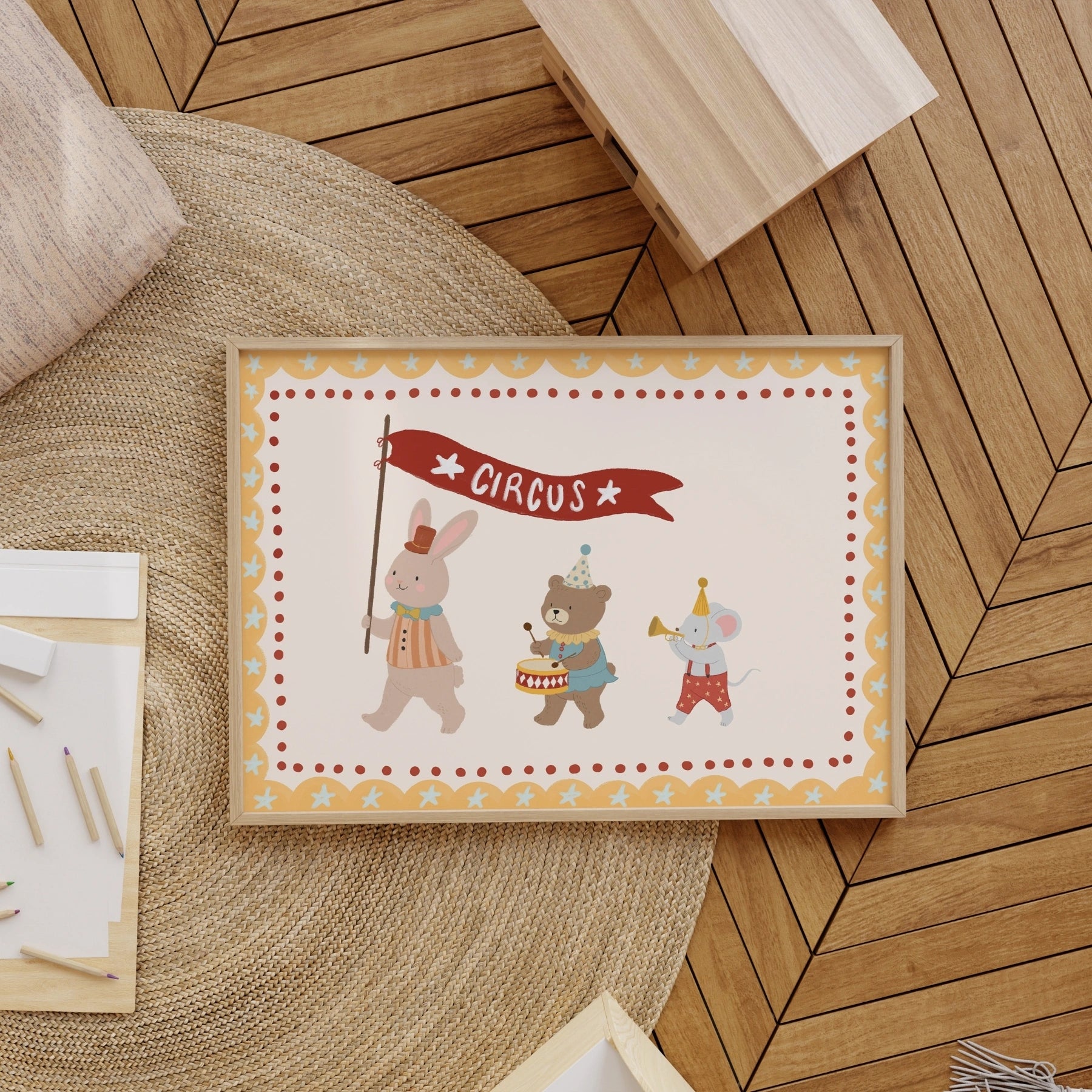 Whimsical Circus Animals Print, Circus Nursery Decor