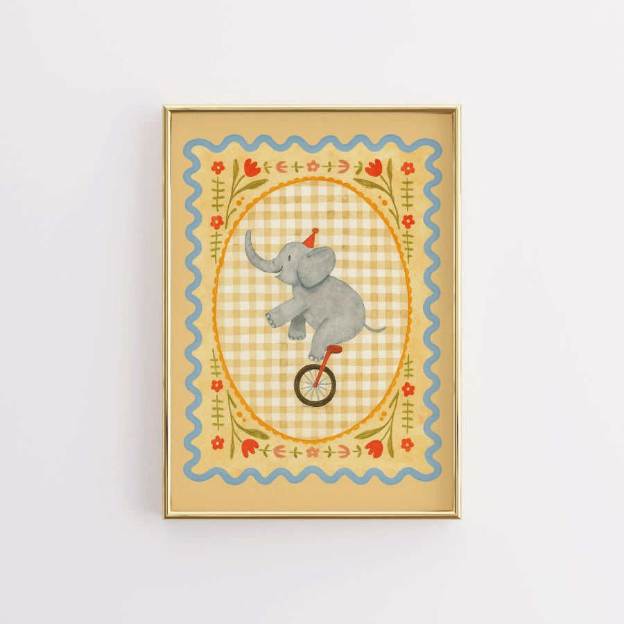 Circus Elephant Nursery Print - Cute Animal Wall Art
