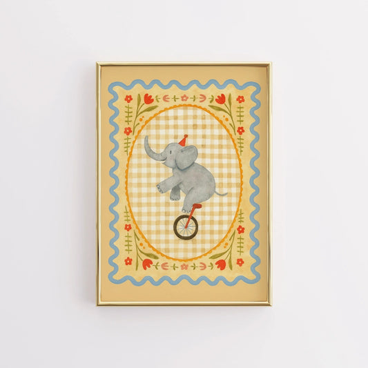 Circus Elephant Nursery Print - Cute Animal Wall Art