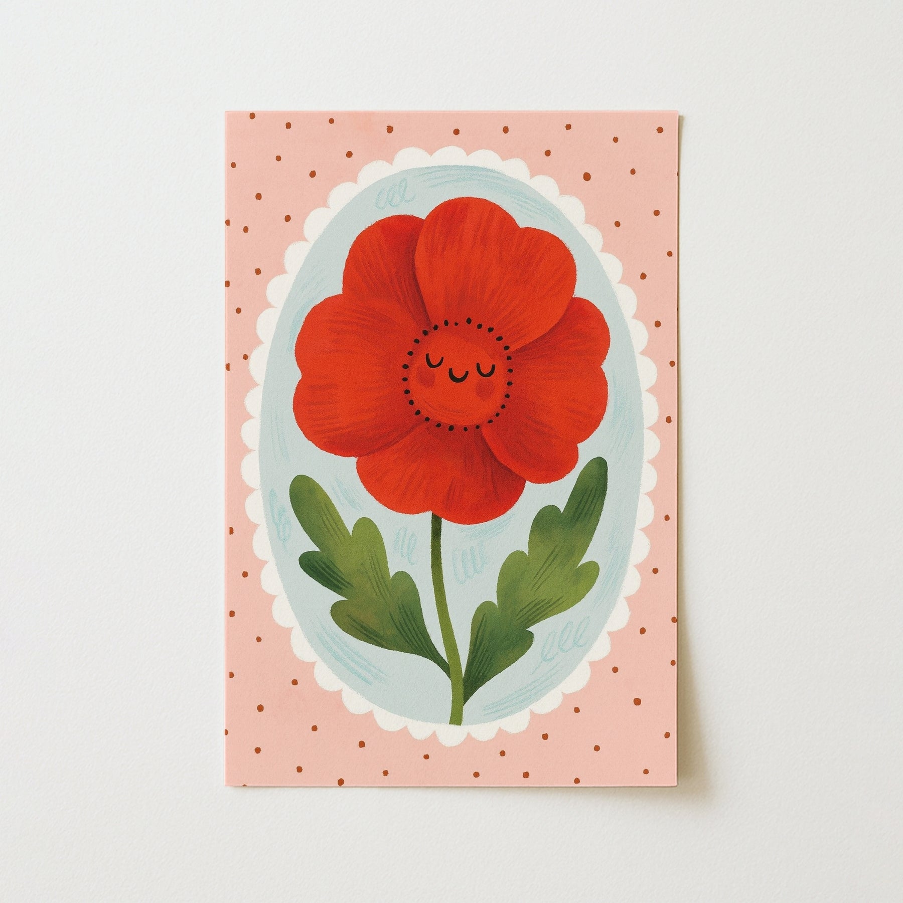 Smiling Red Flower Nursery Print - Cute Botanical Wall Art, Colorful Kids Decor