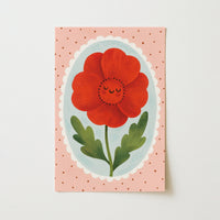 Smiling Red Flower Nursery Print - Cute Botanical Wall Art, Colorful Kids Decor