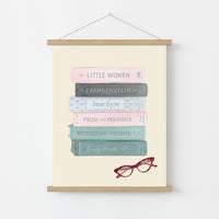 Classic Books Wall Art – Literary Stack Poster with Glasses