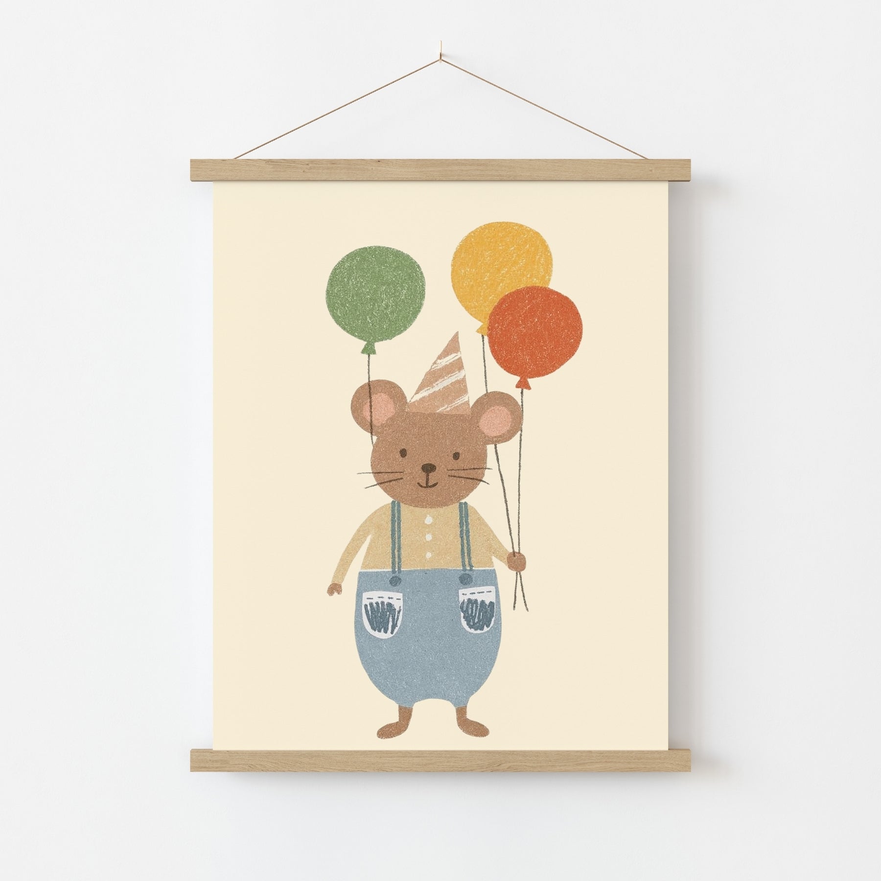 Mouse with Balloons Nursery Print, Colorful Kids Decor