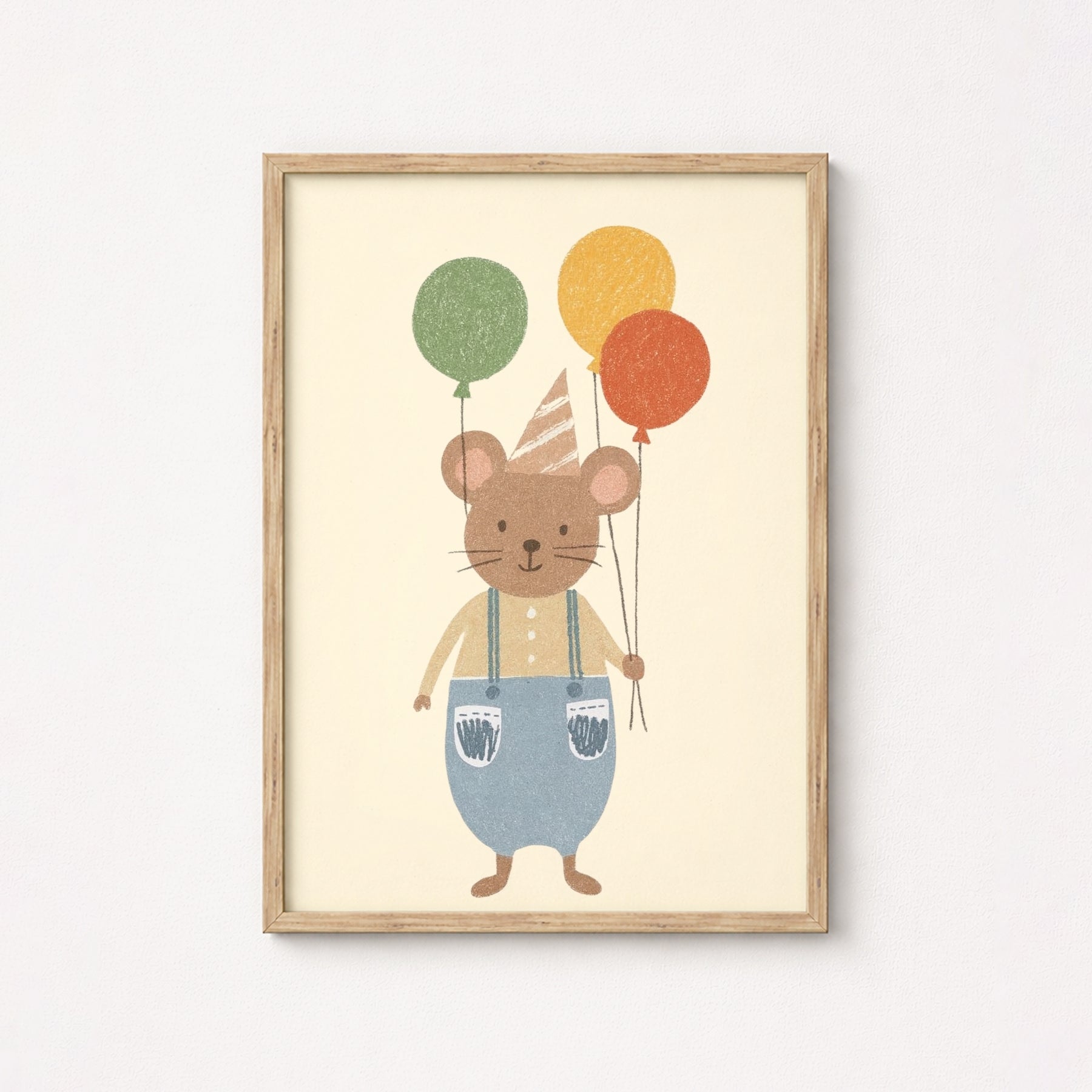 Mouse with Balloons Nursery Print, Colorful Kids Decor