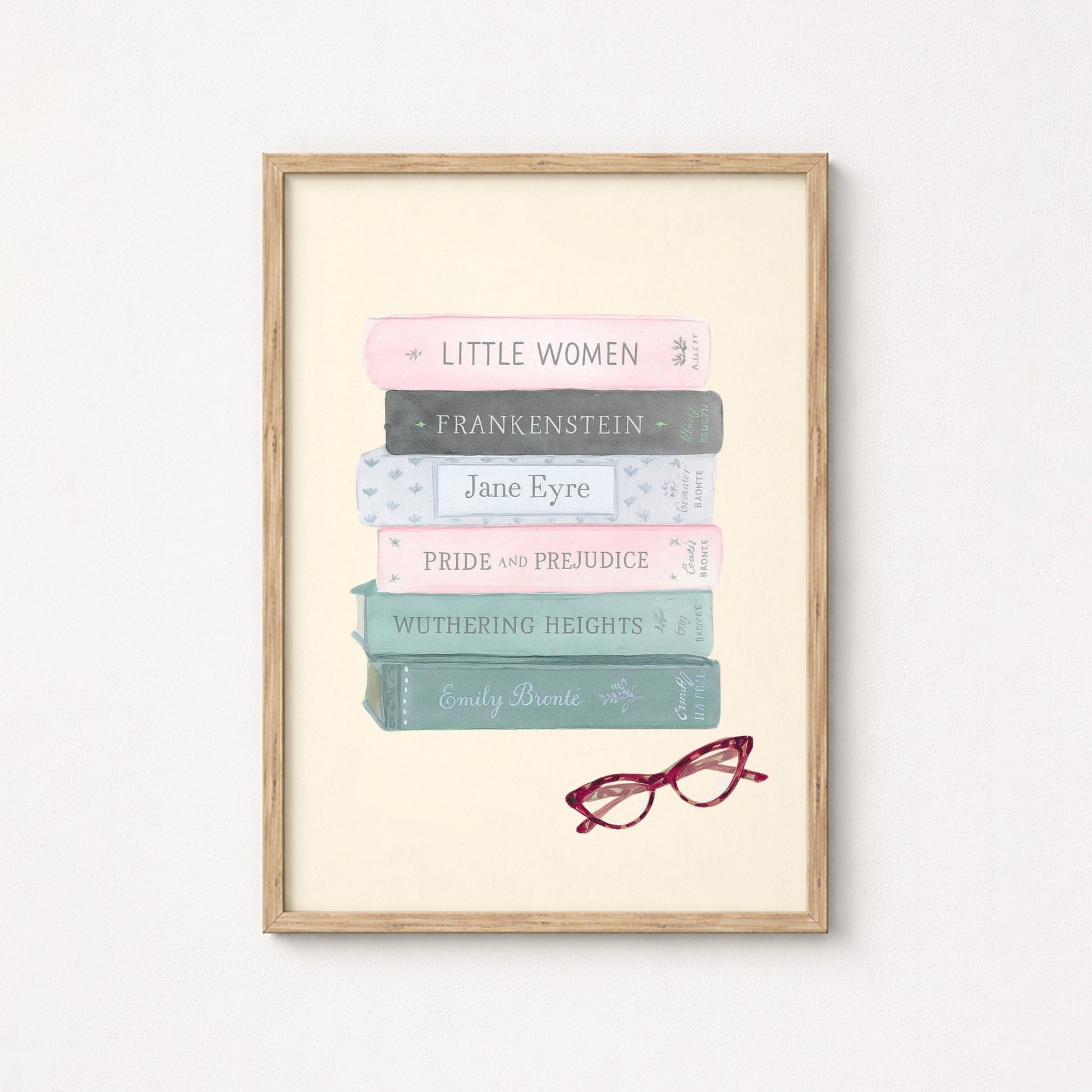 Classic Books Wall Art – Literary Stack Poster with Glasses
