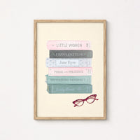 Classic Books Wall Art – Literary Stack Poster with Glasses