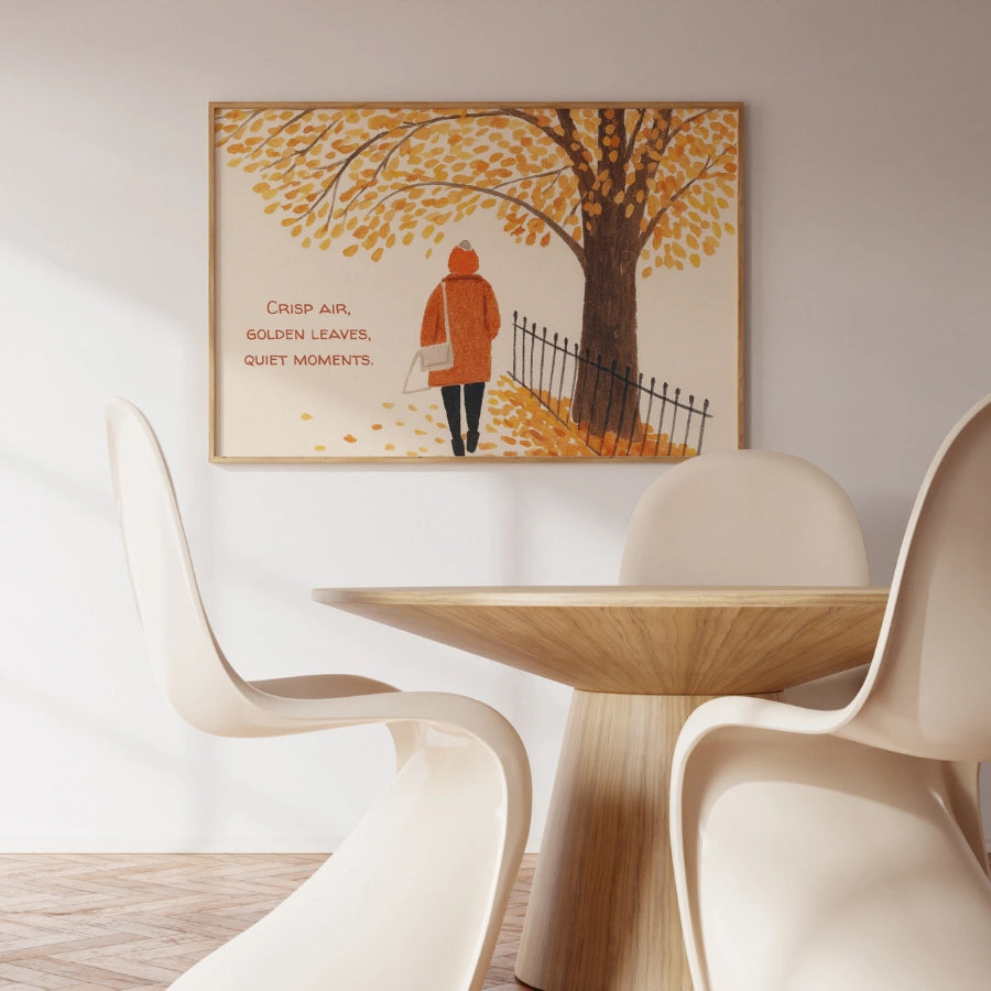 Décoration murale Feuilles d'automne dorées - Citation d'automne chaleureuse