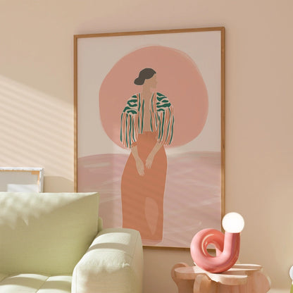 Sunset Aura Boho Wall Art – Dreamy Feminine Silhouette