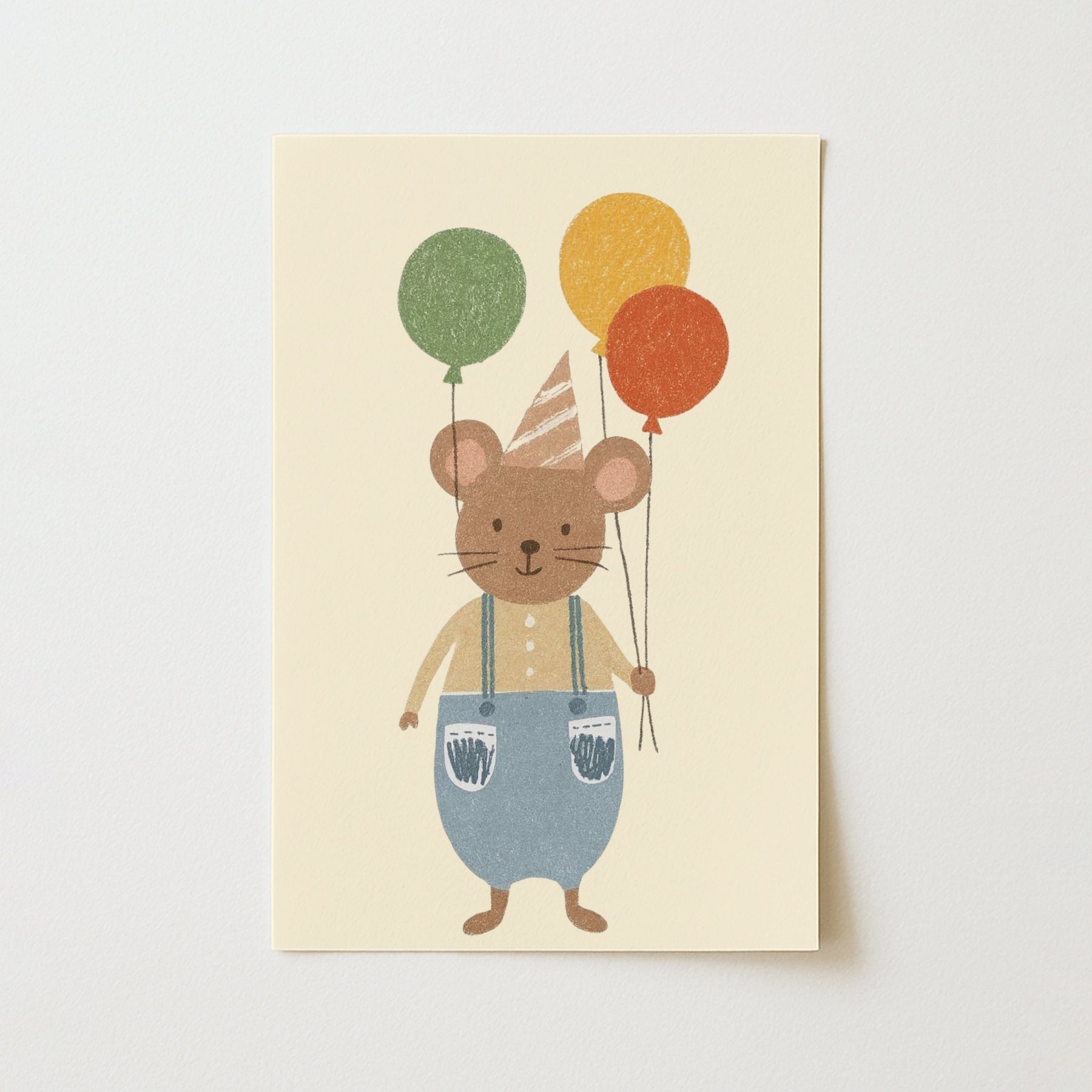 Mouse with Balloons Nursery Print, Colorful Kids Decor