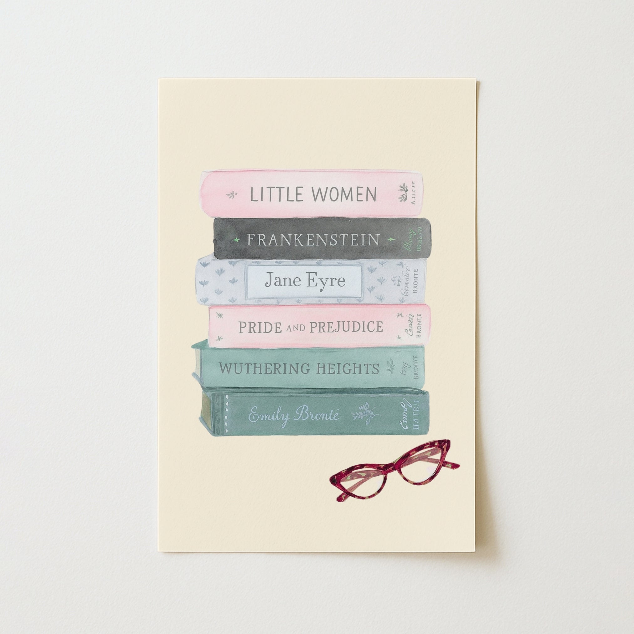Classic Books Wall Art – Literary Stack Poster with Glasses