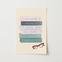 Classic Books Wall Art – Literary Stack Poster with Glasses