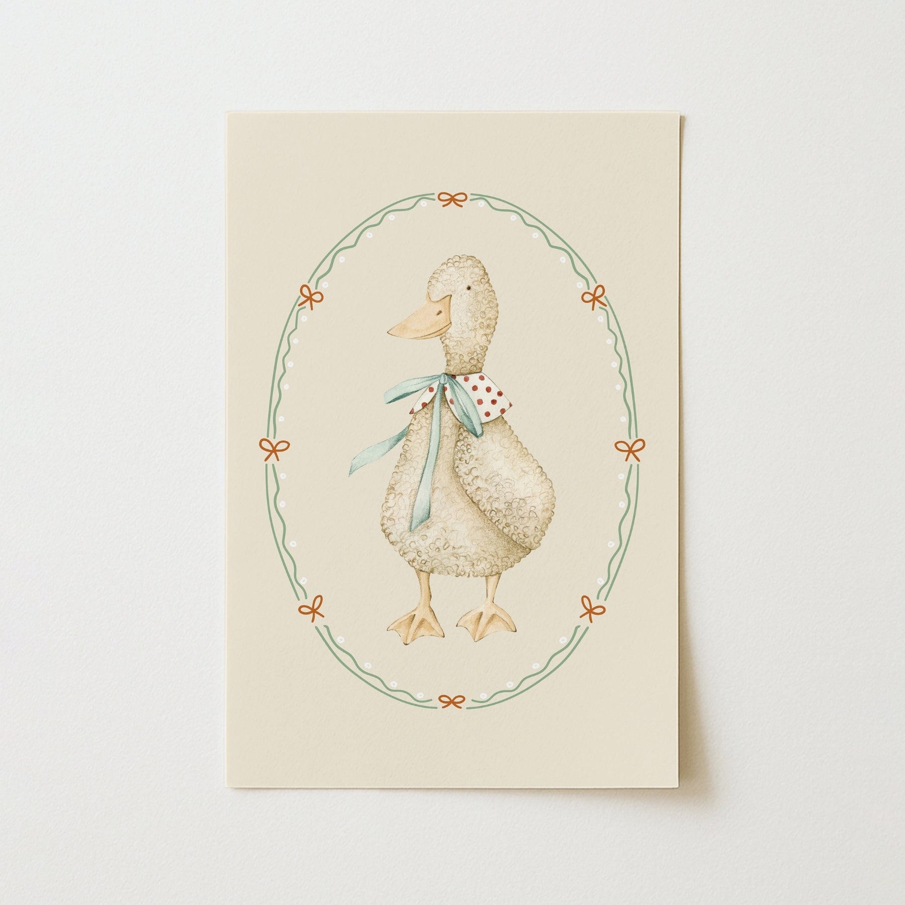 Stampa artistica da parete "Anatra Ricciolina" - Stampa vintage per cameretta con fattoria, decorazioni vintage per camerette
