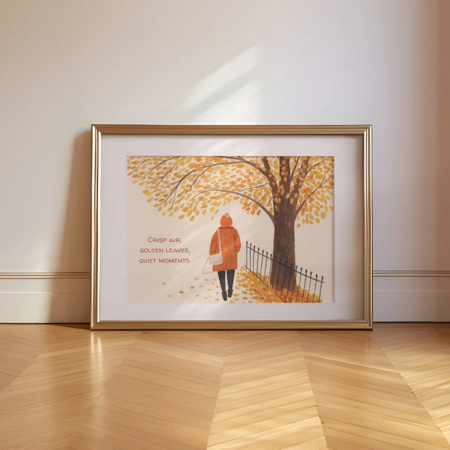 Décoration murale Feuilles d'automne dorées - Citation d'automne chaleureuse