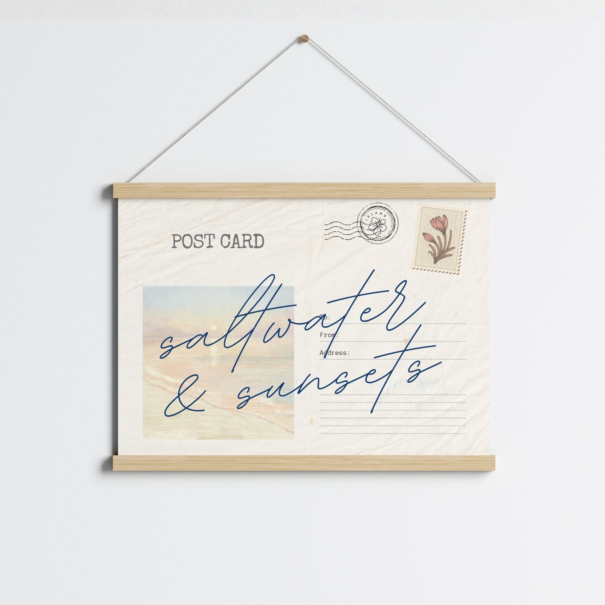 Saltwater and Sunsets Wall Art – Coastal Vintage Postcard Print