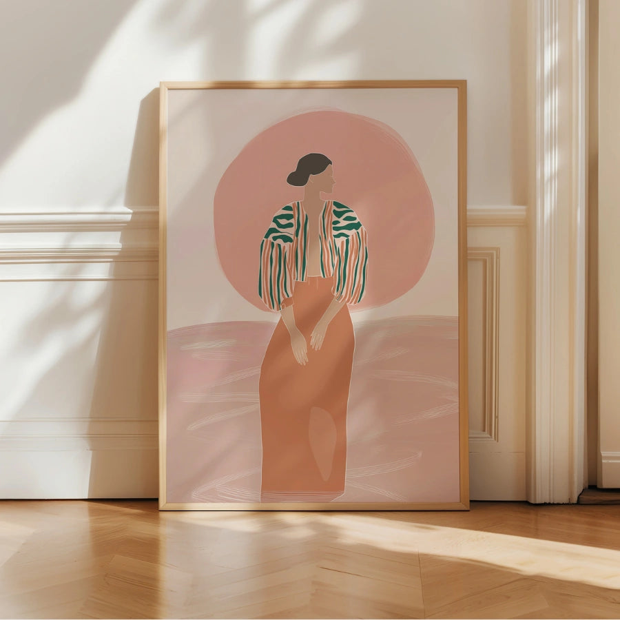 Sunset Aura Boho Wall Art – Dreamy Feminine Silhouette