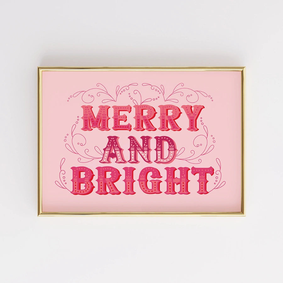 Merry and Bright Christmas Wall Art – Bold Festive Typography Print