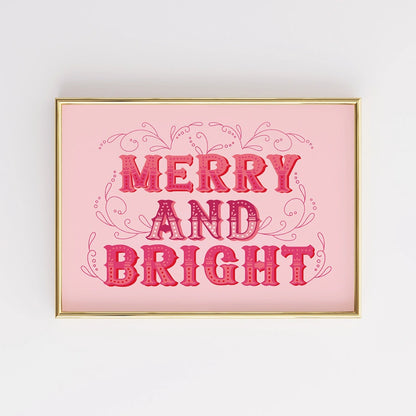 Merry and Bright Christmas Wall Art – Bold Festive Typography Print