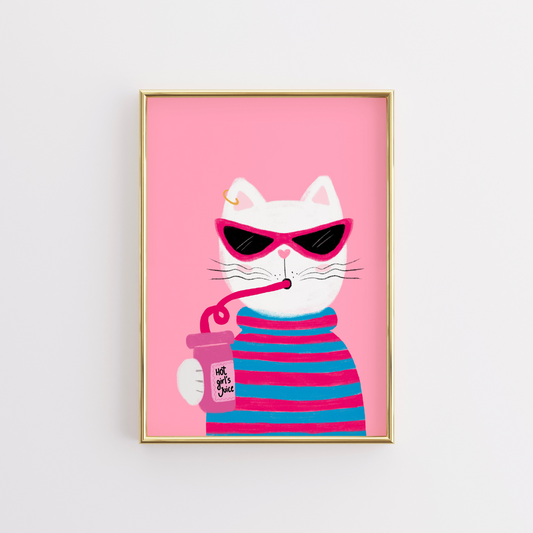 Cool Cat Wall Art – Funny Pink Cat Print